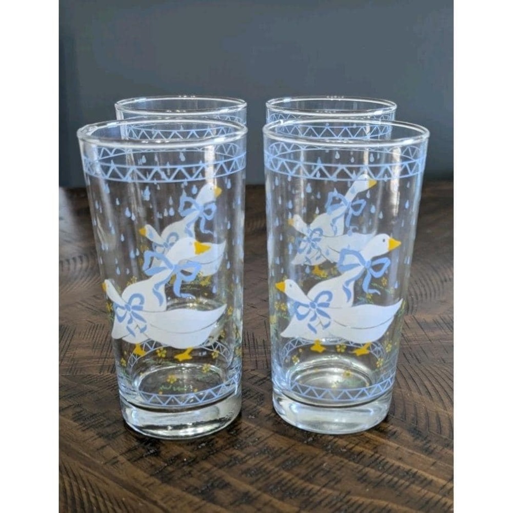 Vintage Country Goose Anchor Hocking Drinking Glasses, Dated 1987 Set Of 4